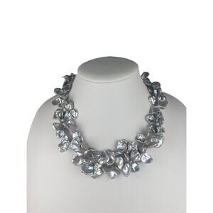 LUC Pearl Double Strand Statement Sterling Silver Necklace 18"-20"